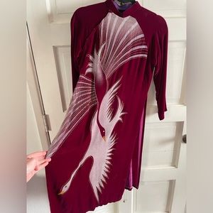 Vintage velvet airbrushed swan dress